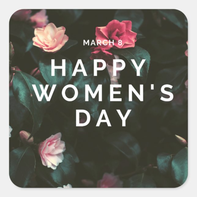 Happy women's day text on floral square sticker (Front)