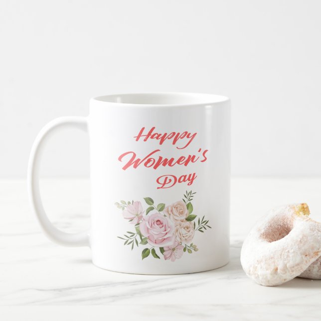 happy women's day white coffee mug (With Donut)