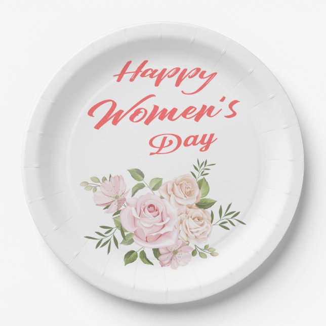 happy women's day white paper plate (Front)