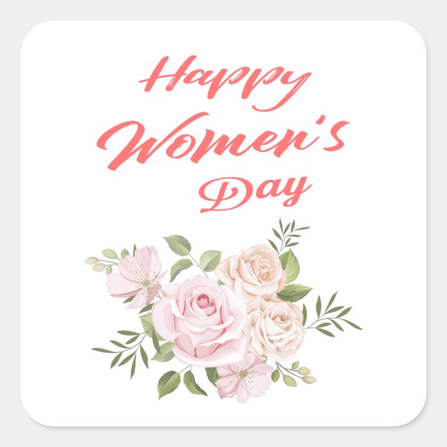 happy women's day white square sticker (Front)