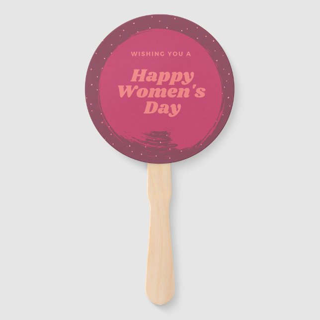 Happy women's day wishes red hand fan (Front)