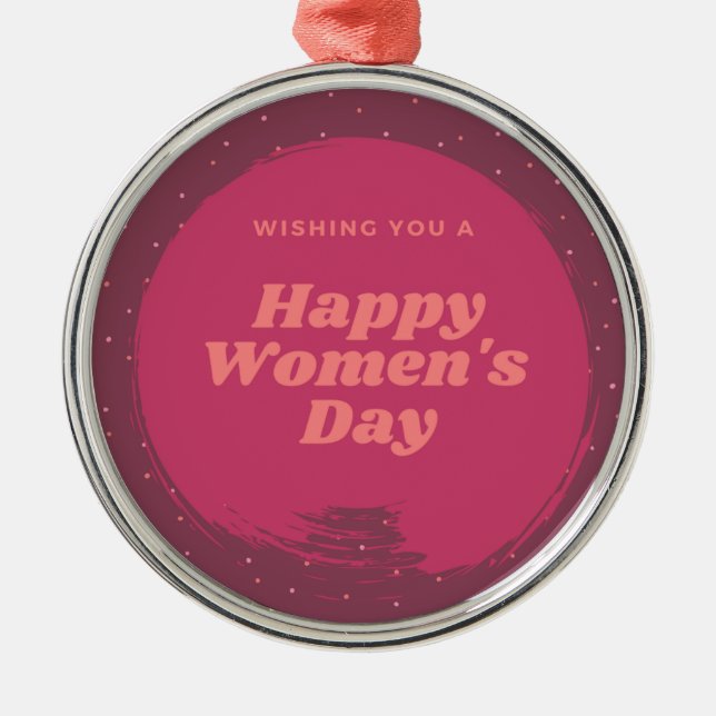 Happy women's day wishes red metal tree decoration (Front)