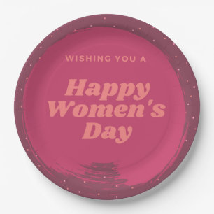 Happy women's day wishes red paper plate