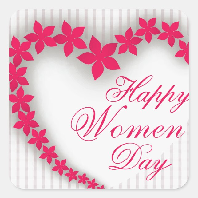 Happy women's day with flower heart square sticker (Front)