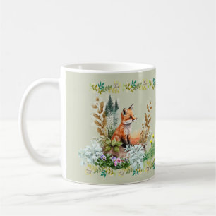 Happy Woodland Floral Fox Mug Watercolor Look 2