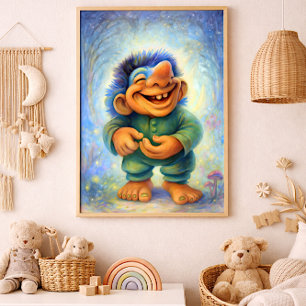 Happy Woodland Troll Boy Cozy Fairytale Photo Print