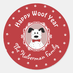 'Happy Woof Year' Dalmatian Christmas Classic Round Sticker