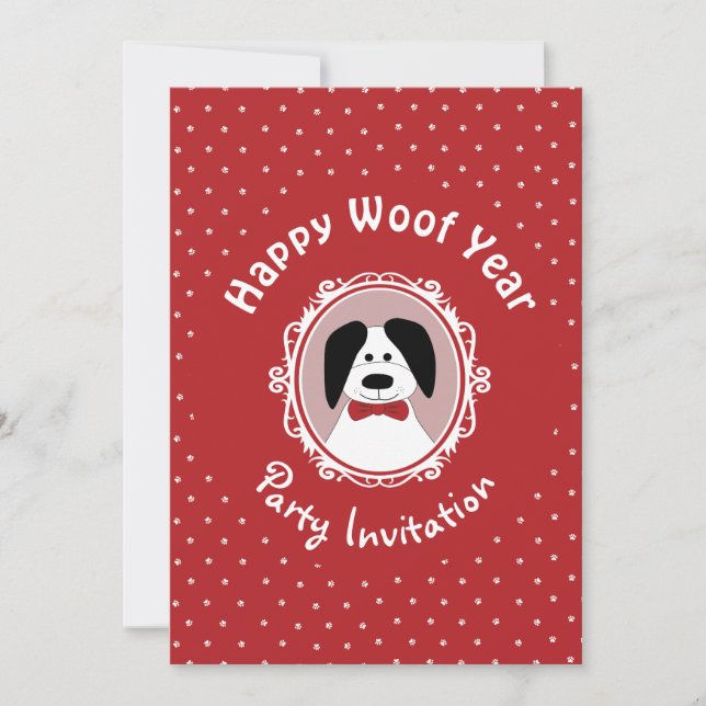 "Happy Woof Year" New Year's Eve Party Invitation (Front)