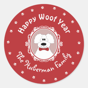 'Happy Woof Year' Poodle Christmas Sticker