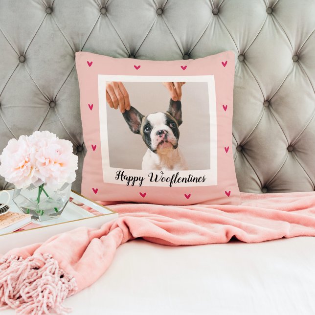 Happy Wooflentines With Dog Photo | Red & Pink Cushion (Creator Uploaded)