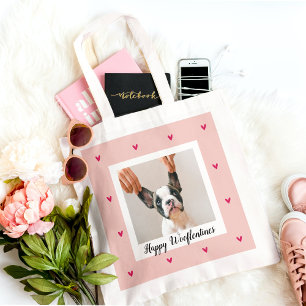 Happy Wooflentines With Dog Photo Red & Pink Tote Bag