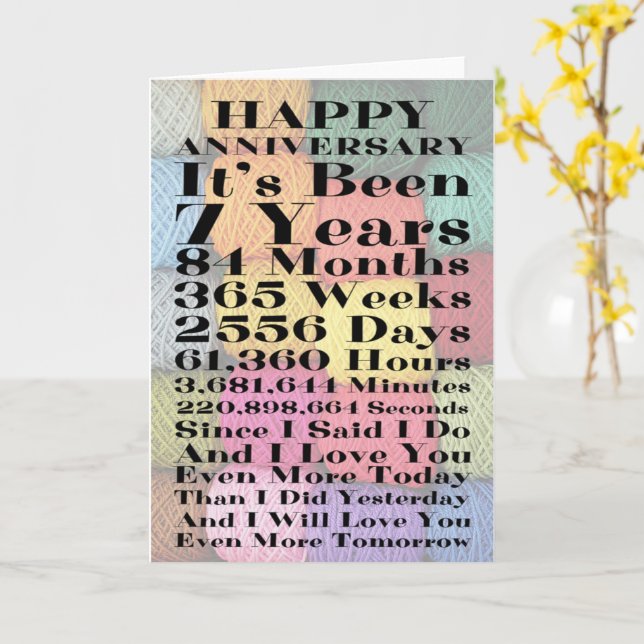 Happy Woollen 7th Wedding Anniversary Card (Yellow Flower)