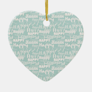 Happy Words Blue Ceramic Tree Decoration