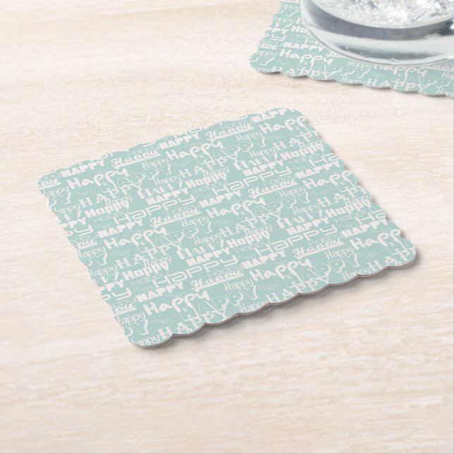 Happy Words Blue Paper Coaster (Angled)