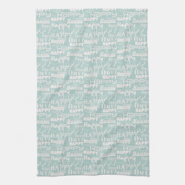 Happy Words Blue Tea Towel (Vertical)
