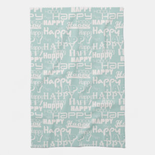 Happy Words Blue Tea Towel