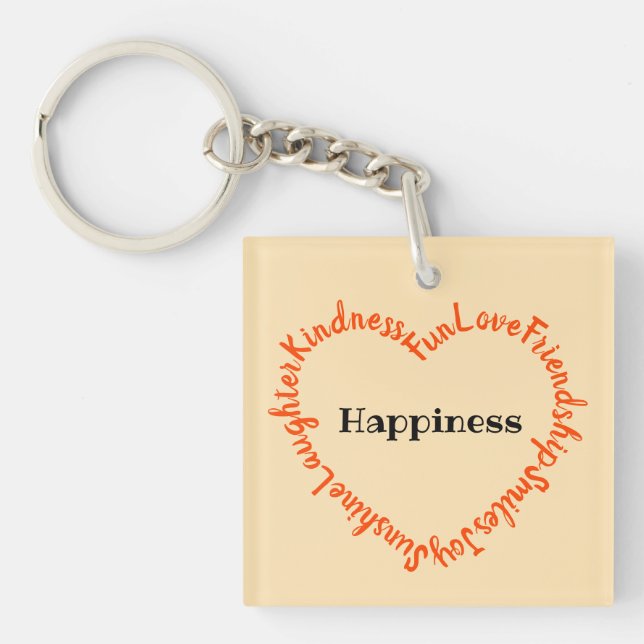 Happy Words Heart Orange and Peach Key Ring (Front)
