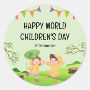 Happy World Children’s Day   20 November Classic Round Sticker