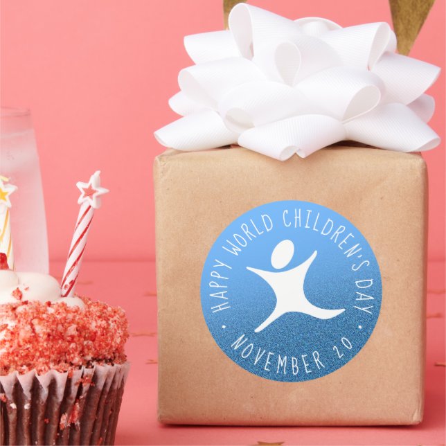 Happy World Children's Day Blue Glitter Classic Round Sticker (Party)