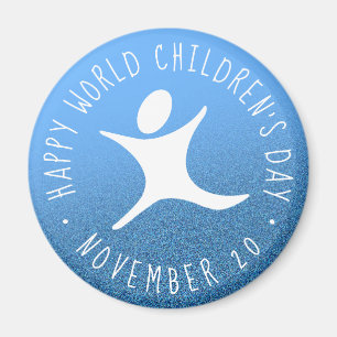 Happy World Children's Day Blue Glitter Magnet