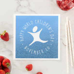 Happy World Children's Day Blue Glitter Napkin