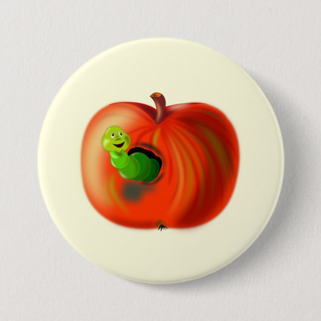 Happy Worm In Red Apple 7.5 Cm Round Badge (Front)