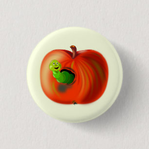 Happy Worm In Red Apple Button - Your Color - Text