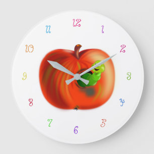 Happy Worm In Red Apple Clock