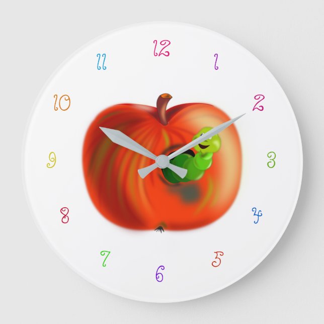 Happy Worm In Red Apple Clock (Front)