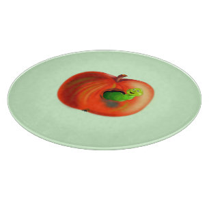 Happy Worm In Red Apple - Funny Cutting Board