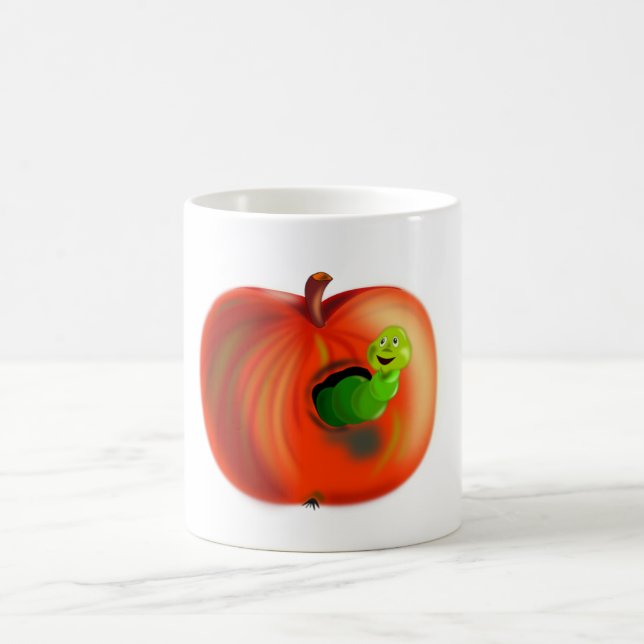 Happy Worm In Red Apple Funny Mug - Painting (Center)