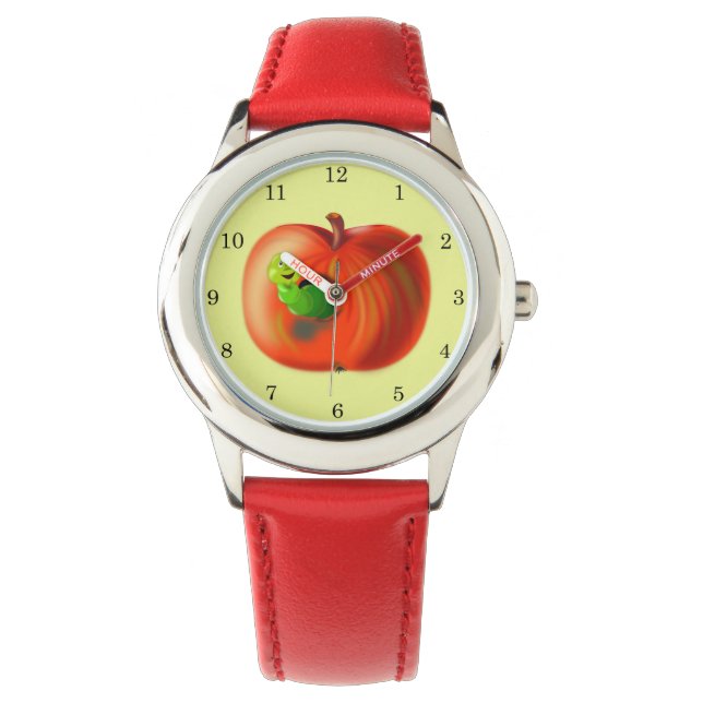 Happy Worm In Red Apple - Watch (Front)
