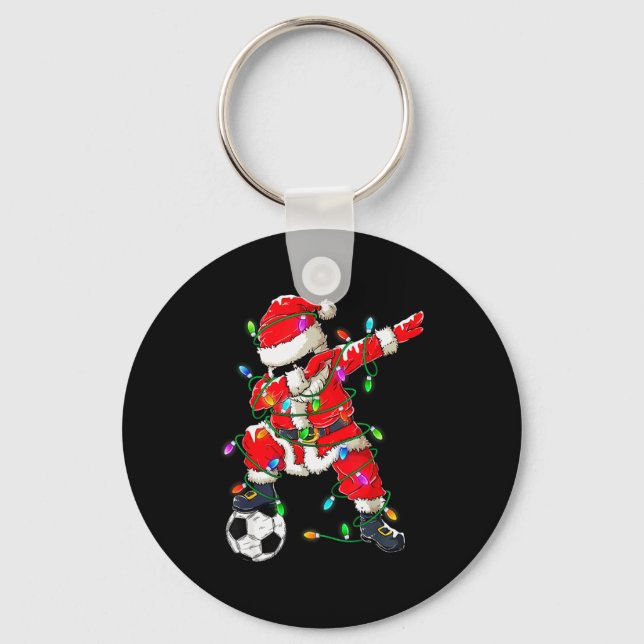 Happy Xmas Dabbing Santa Soccer Christmas Pyjamas  Key Ring (Front)