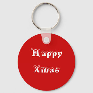 Happy Xmas. Red and White. Custom Key Ring