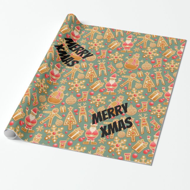 Happy Xmas Santa Wrapping Paper (Unrolled)