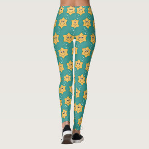 Happy xmas star smiley face retro cartoon leggings