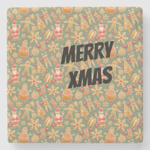 Happy Xmas Symbols Stone Coaster