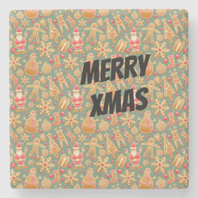 Happy Xmas Symbols Stone Coaster (Front)