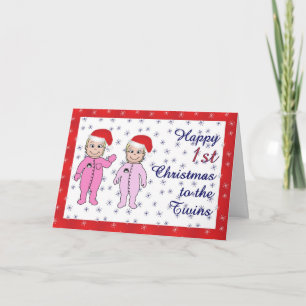 Happy  Xmas twins girls Holiday Card