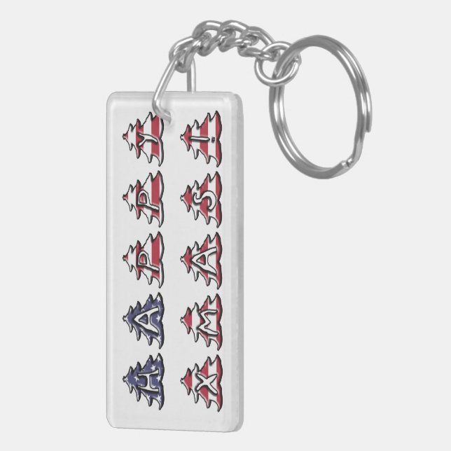 Happy Xmas USA Patriotic Christmas Trees Key Ring (Back Right)