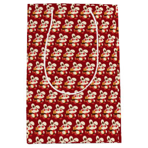 Happy Year of Rabbit and Dragon Red Gold oriental Medium Gift Bag