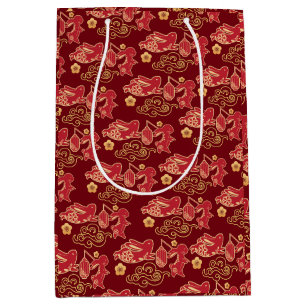 Happy Year of the Rabbit Chinese Red Golden luxury Medium Gift Bag