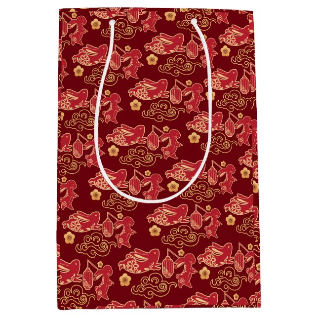 Happy Year of the Rabbit Chinese Red Golden luxury Medium Gift Bag (Front)