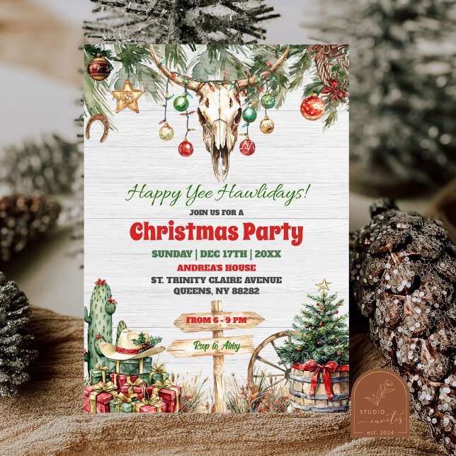 Happy Yee Hawlidays Cowboy Western Christmas Party Invitation (Creator Uploaded)