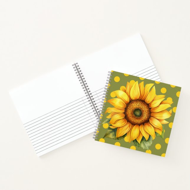 Happy Yellow and Green Sunflower on Polka-Dot Notebook (Inside)