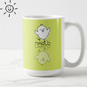Happy Yellow Chick Reflection Doodle Custom Name Coffee Mug