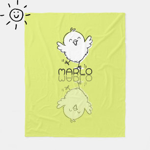 Happy Yellow Chick Reflection Doodle Custom Name Fleece Blanket