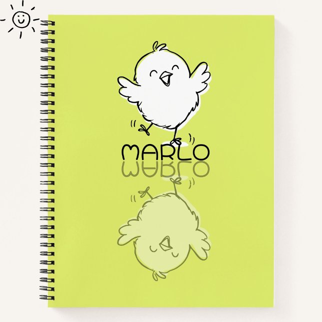 Happy Yellow Chick Reflection Doodle Custom Name Notebook (Creator Uploaded)