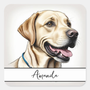 Happy Yellow Close Up Labrador Retriever Square Sticker