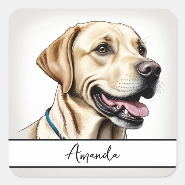 Happy Yellow Close Up Labrador Retriever Square Sticker (Front)
